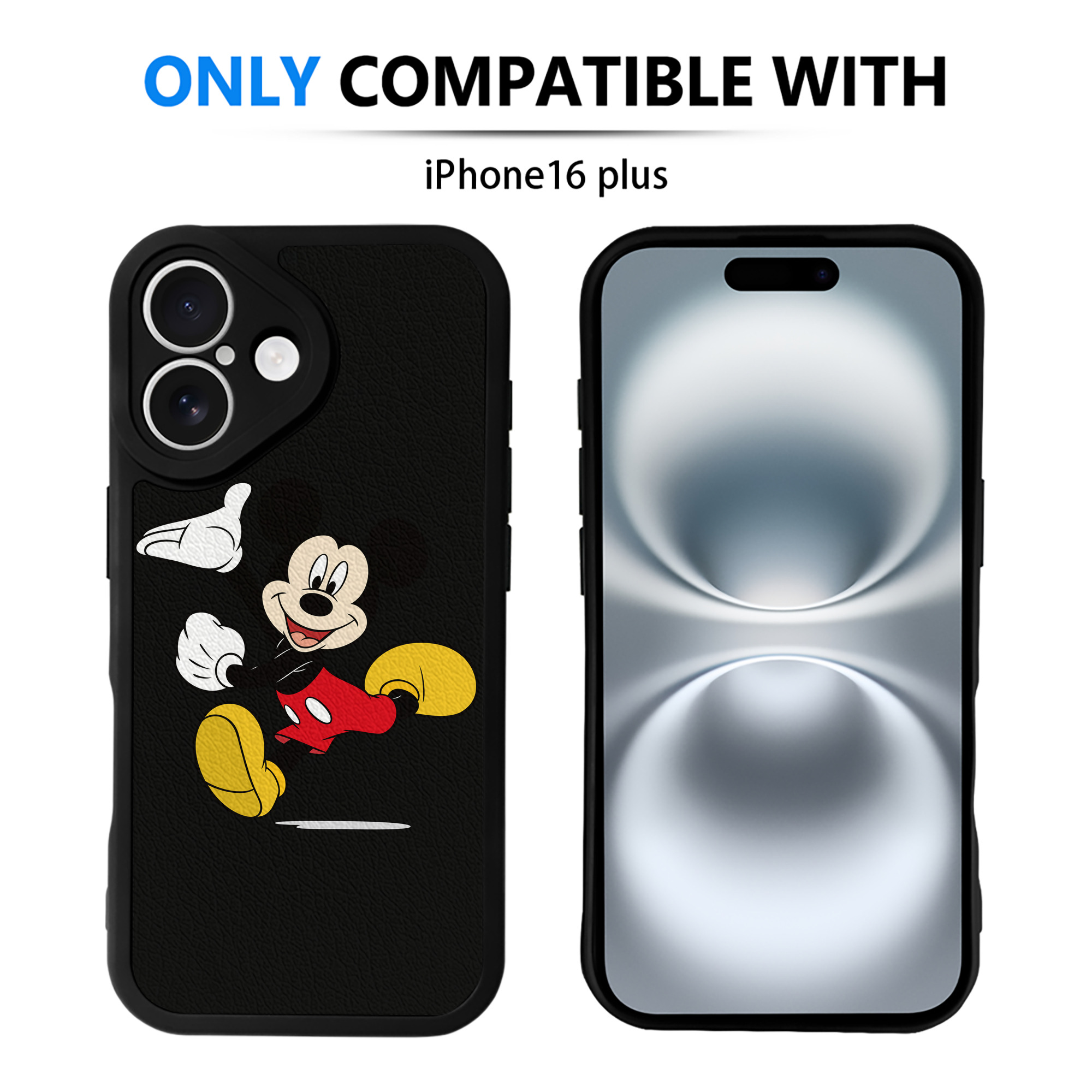（画像用） ミッキーマウス Mickey Mouse 【iPhone 16シリーズ対応】シリコンスマホケース（レザー調） 材質：シリコン